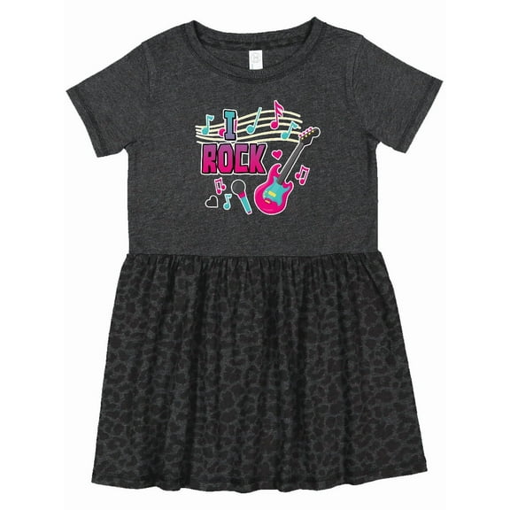 Inktastic I Rock with Guitar Microphone and Music Notes Girls Toddler Dress