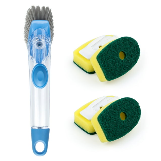 WhizMax Soap Dispensing Dish Brush Set, Scrub Brush with 4 Sponge