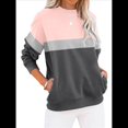 thumbnail image 1 of Sudadera Informal de Larga con Bloques de Color para Mujer, Cuello Redondo, Corte Holgado y Bolsillos. Rosa Negro S, 1 of 6