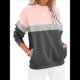 thumbnail image 1 of Sudadera Informal de Larga con Bloques de Color para Mujer, Cuello Redondo, Corte Holgado y Bolsillos. Rosa Negro M, 1 of 6