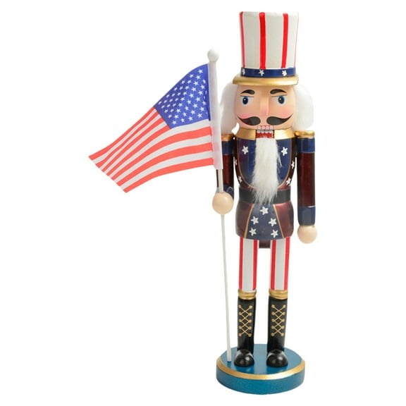 Wooden Nutcracker Soldier Statue for Christmas and Independence Day Holiday Decor with Tabletop Centerpiece Figurine