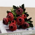 thumbnail image 3 of 9\-head Artificial Rose Bud Bouquet Simulation Rose Flower Decor Decoration Wedding Flower red, 3 of 9