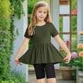 thumbnail image 4 of Girl Workout Clothes Set Size 10-12 Dancewear Ruffle Hem Tops Biker Shorts Set Yoga Athletic Summer Outfits Army Green, 12 Y, 4 of 7