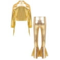 thumbnail image 2 of TTAO Kids Girls Jazz Hip Hop Modern Dance Outfits Long Sleeve Metallic Bomber Jacket and Flared Pants Set Tracksuit Gold 14, 2 of 2