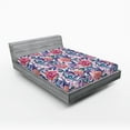 thumbnail image 2 of Ambesonne Peony Pattern Fitted Sheet, Jungle Boho Flowers, Queen Size, Indigo Pale Pink Lilac, 2 of 5