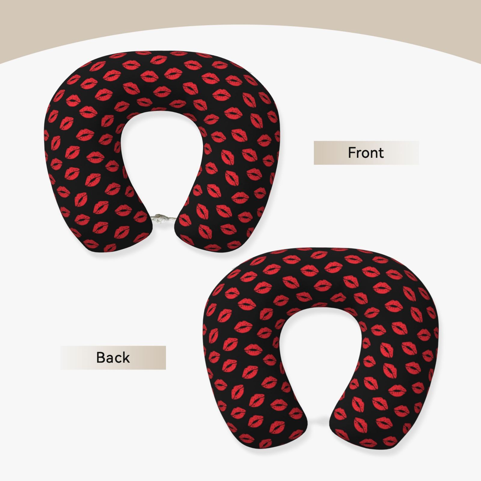 Xecao Sexy Red Lips Kiss Print Memory Foam Cervical Neck Pillow Versatile U-Shaped Pillows for Home,Office,Camping,Travelling,Soft Washable Cover