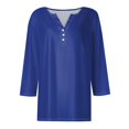 thumbnail image 5 of DENGDENG Women Tops 3/4 Sleevecasual Summer V Neck T Shirts Button Down Elbow Sleeve Blouse Loose Three Quarter Length Shirts Work Fashion 2025 {Tunic Tops} Dark Blue S, 5 of 5