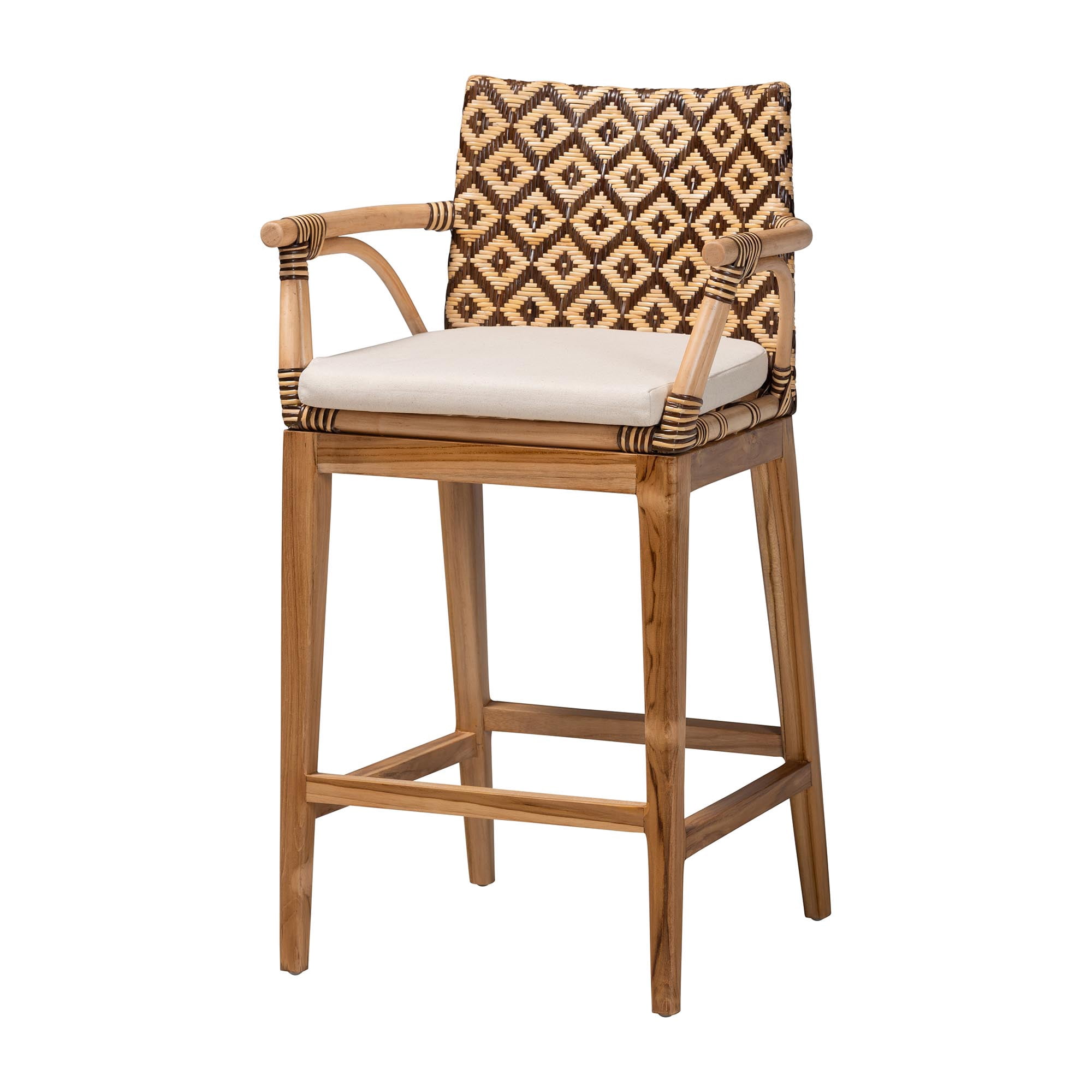 bali & pari Storsel Boho Counter Stool, 25.6" H Counter Height, Natural Brown