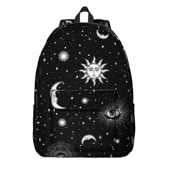 Waterproof Goth Celestial Backpack, Durable School Bag with Lunar Eclipse and Cosmic Star Design
