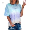 thumbnail image 2 of Camiseta de mujer, cuello redondo, manga corta, blusa con estampado tie-dye, azul cielo, 5XL Sweethay AP002435-20, 2 of 6