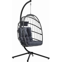 Egg Chair Outdoor with Stand, Indoor Wicker Hanging Egg Swing Chair with Cushion, 350lbs Capacity for Patio, Bedroom, Garden - Dark Grey