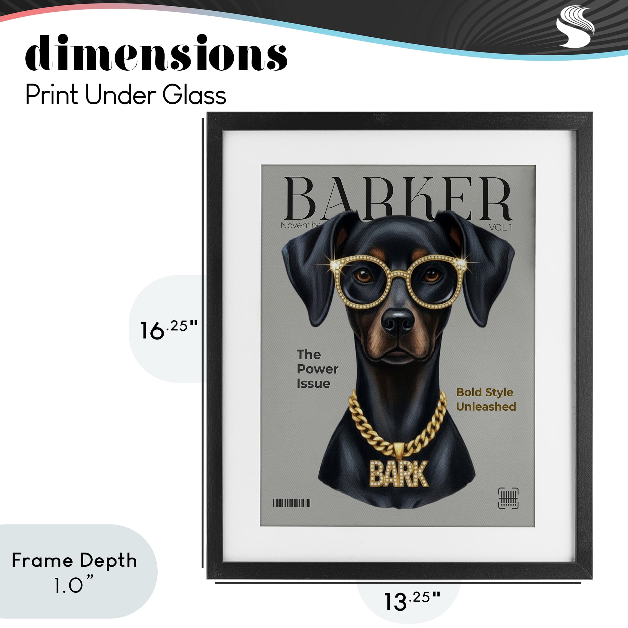 Stupell Industries Barker Dog Fashion Magazine Black Framed Print Under Glass, design by A Barefoot Stylist
