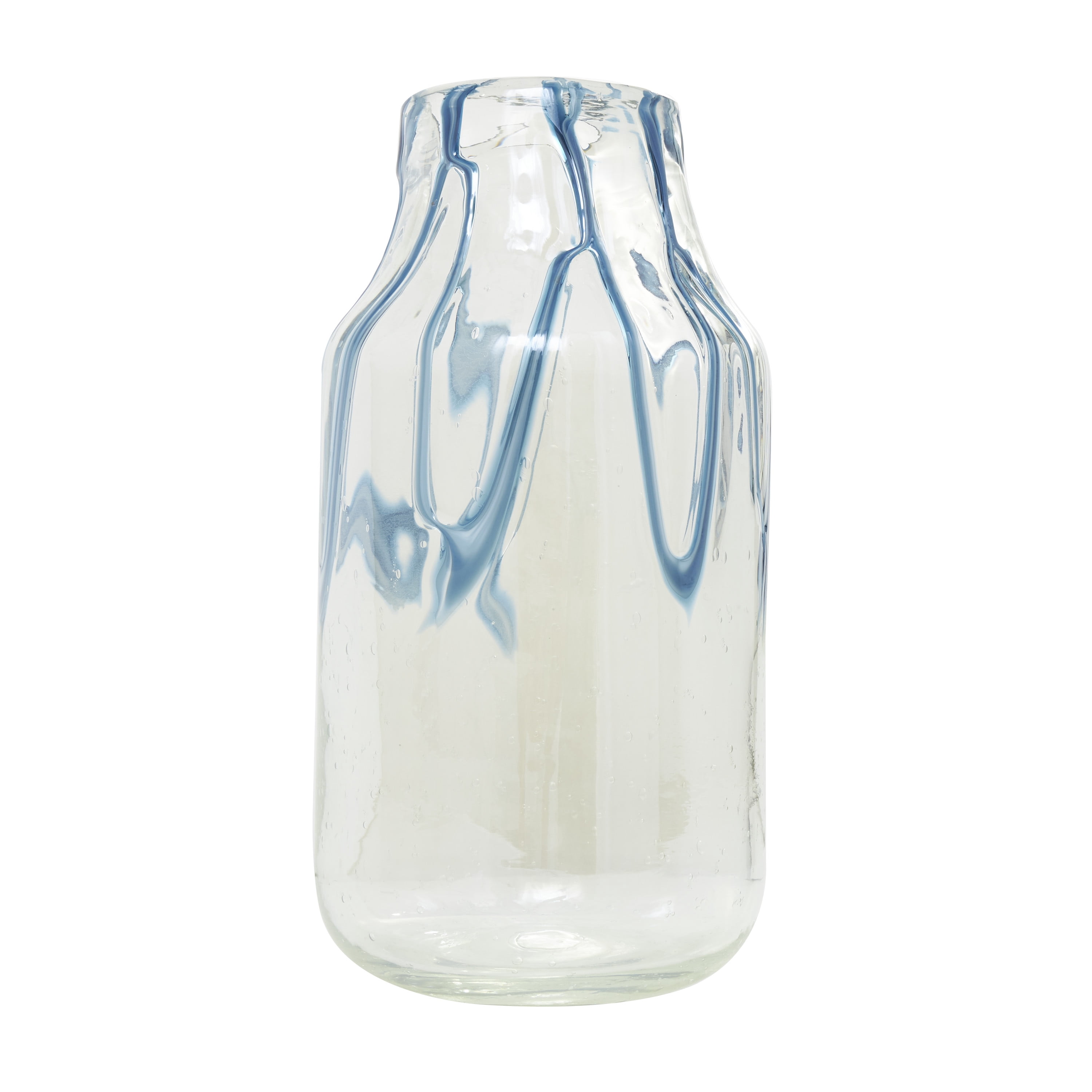 DecMode 13" Abstract Cream Glass Vase with Wavy Blue Design
