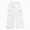 thumbnail image 5 of TOWED22 Girls' Sweatpants Straight Leg Drawstring Kids Joggers Open Bottom Baggy Teen Pants with Pockets(White,12-13 Y), 5 of 6