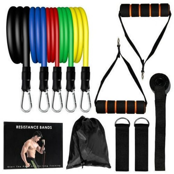 11 PCS Resistance Band Set Yoga Pilates Abs Exercise Fitness Bands