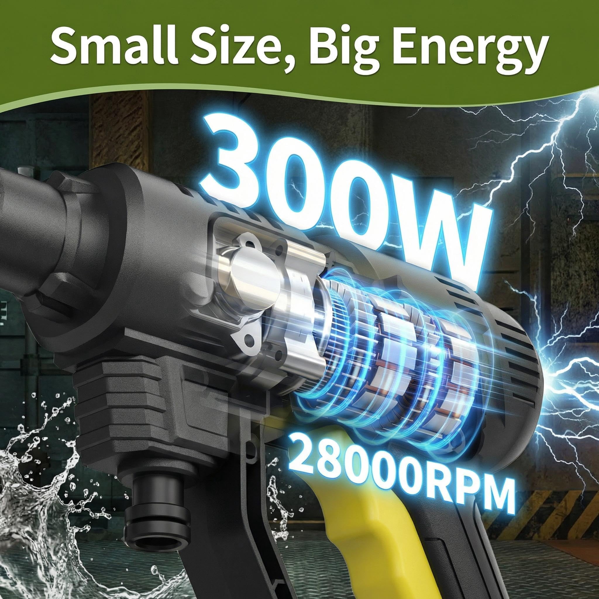 Pressure Washer Battery Powered Cordless with 6-in-1 Nozzle 26FT High-Elastic Hose 20 v & Charger Portable for Cars Driveways Patios Outdoor Cleaning