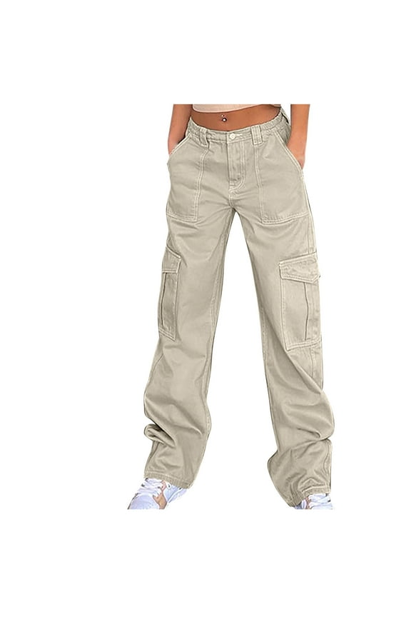 Women's High Waist Baggy Cargo Jeans Fashion Boyfriend Casual Straight Wide Leg Cargo Pants Y2K Trousers with Pockets