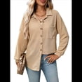 thumbnail image 3 of Camisas de Punto Gofre con Botones para Mujer, Chaqueta Informal de Larga, Blusas Estilo Boyfriend, Corte Holgado Albaricoque XXL, 3 of 10