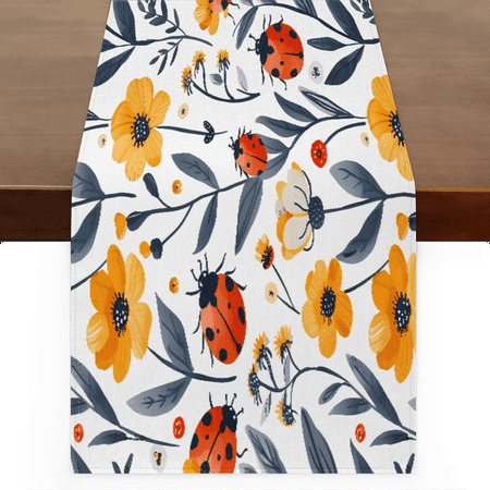 

Qzaxky table runner Ladybugs and Flower Farmhouse 13 x 48 Inch Spring Summer Table Runner Green Floral Table Runner Decoration for Indoor Outdoor Home Dinner Party Wedding Decor