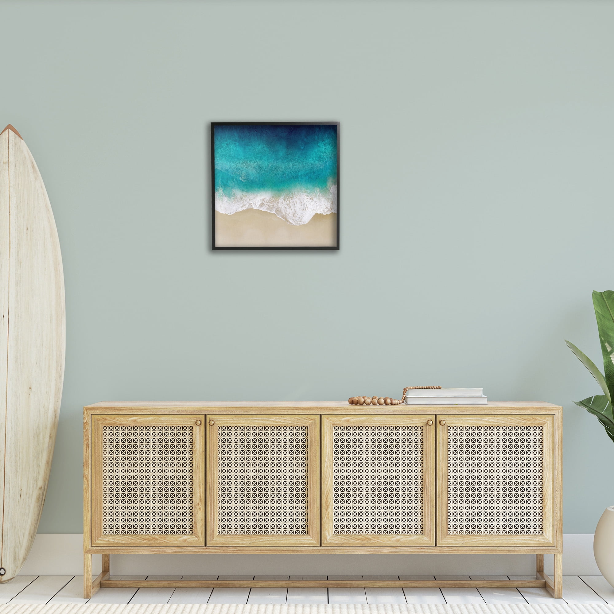 Stupell Industries Aerial Tropical Blue Tide Nature Painting Black Framed Art Print Wall Art, 24 x 24