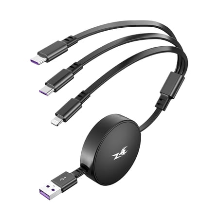 MyBat Pro PowerLines 3-in-1 Retractable Charging Cable - 4FT - Black