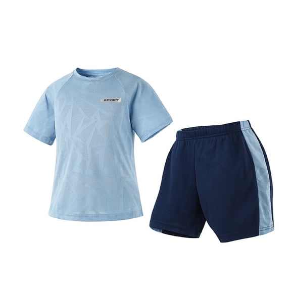 Ugoldhm Boys' Active 2-Piece Set Geometric Print T-Shirt and Shorts for Soccer, Running and Training