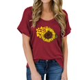 thumbnail image 2 of JINMGG Womens Tops Clearance under $5 Women Tie-dye Fashion Printed Sunflower Colorful Short Sleeves Blouse Tops Red S, 2 of 5