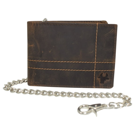 Chain Wallets for Men, RFID Blocking Vintage Leather Bifold Wallet with Sturdy Chain