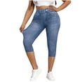 thumbnail image 6 of Zedker Leggings for Women Pull On Capri Leggings for Women Stretchy Capri Jeans Denim Capris Pants with Pockets Light BlueS, 6 of 10