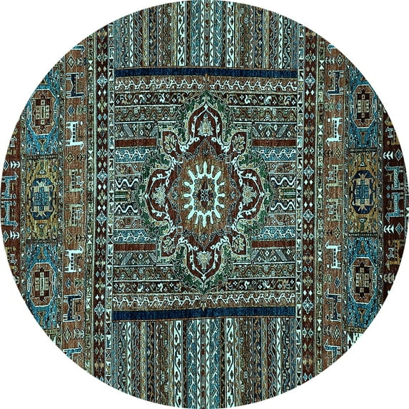 Ahgly Company Indoor Round Abstract Light Blue Modern Area Rugs, 7' Round