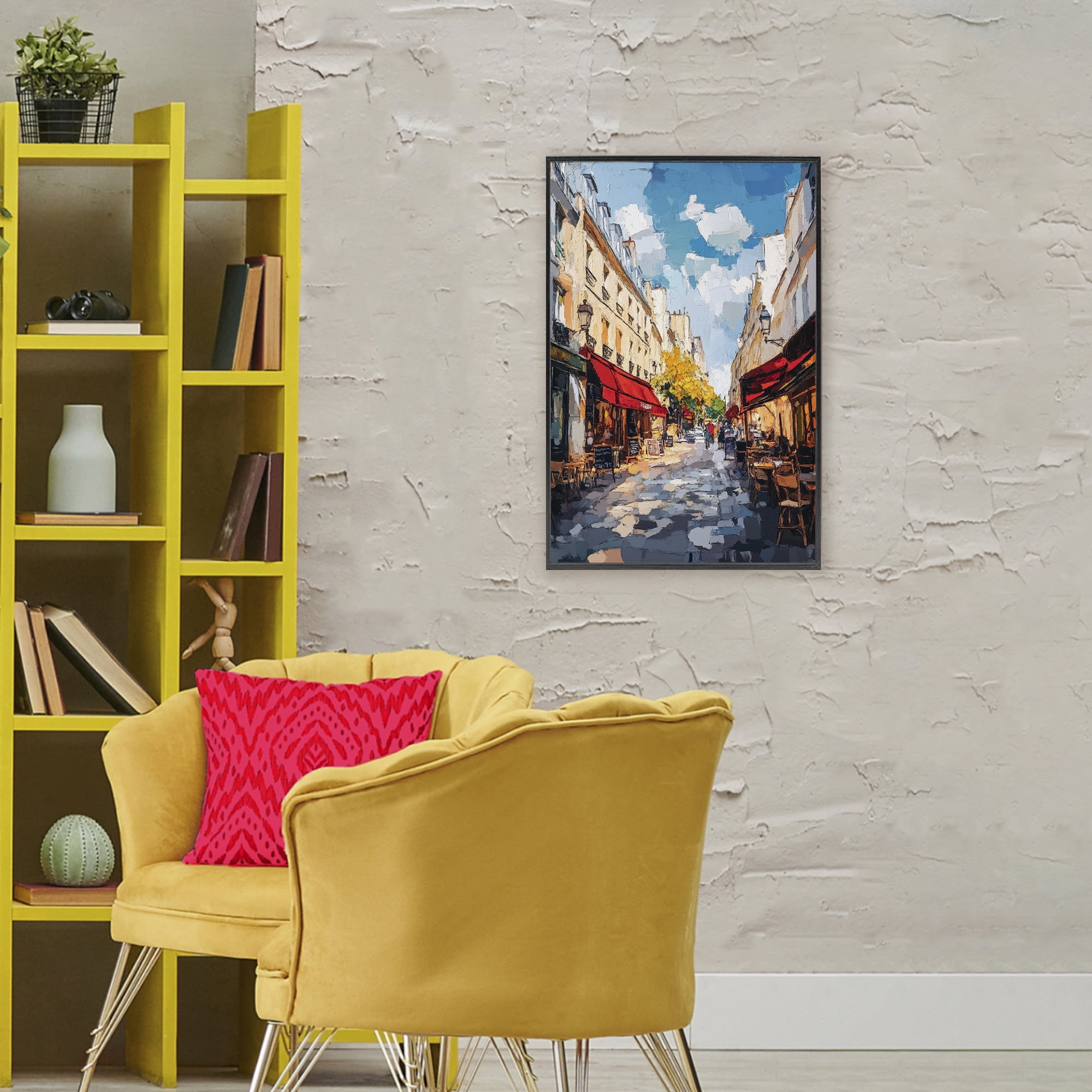 Stupell Industries Charming Paris Street Scene Black Framed Giclee Art, design by Petal Prints Design