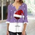 thumbnail image 2 of Camisetas con Cuello en V Mujeres Moda Impresa 3/4 Mangas Blusa, Top Cómodo Casual para el Hogar Y Diario, 2 of 4
