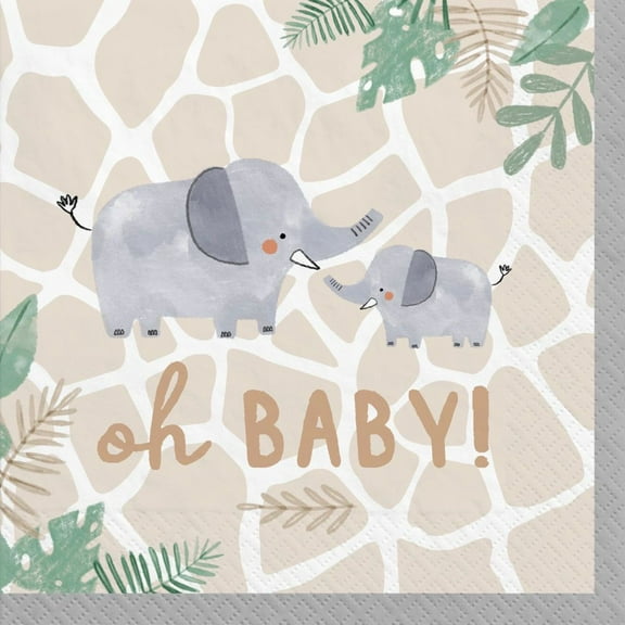 Soft Jungle Hello Baby Paper Beverage Napkins 16 Per Pack