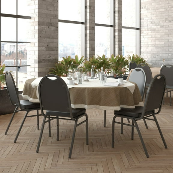 Emma Oliver Set of Four Versatile Dome Back Stacking Banquet Chair with Black Vinyl Seat and Back and Black Frame