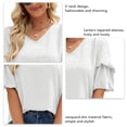 thumbnail image 1 of Top de verano para mujer, camisa informal con cuello en V y mangas cortas cónicas con farol de punto Jacquard, Top blanco L, 1 of 5