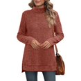 thumbnail image 4 of Solid Fall Sweaters For Women Long Sleeve Side Split High Low Hem Relaxed Fit Tops Turtleneck Ribbed Knit Tunic Pullover, 4 of 5
