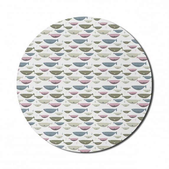 Fish Mouse Pad for Computers, Kids Cartoon Underwater Sea Animals Pattern on White Background Illustration, Round Non-Slip Thick Rubber Modern Gaming Mousepad, 8" Round, Multicolor, by Ambesonne