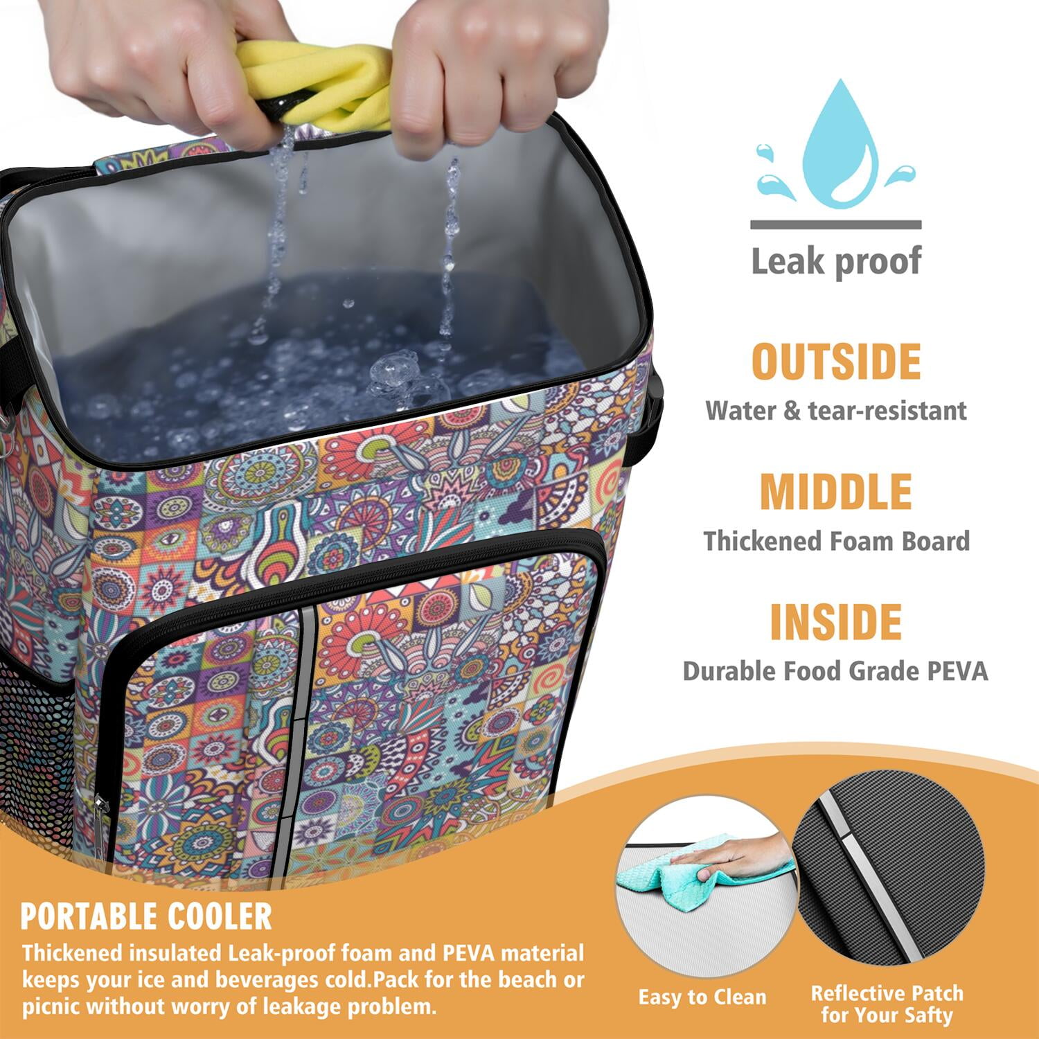 Travel Cooler Bag - Boho Bohemia Flower Camping Beer Cooler Backpack with Bottle Opener- Waterproof Insulated Picnic Backpacks - Cooler Bag for Beach