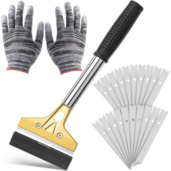 Bates- Razor Blade Scraper Tool, 4 Inch, Floor Razor Scraper Tool with 20 Extra Carbon Steel Blades and a Pair of Safety Gloves
