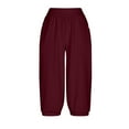 thumbnail image 4 of BSDJILFG Womens Pants Casual Capris Solid Color High Elastic Waist Palazzo Pants Yoga Trouser with Pockets New Arrivals, 4 of 9