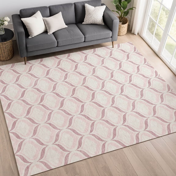 Addison Rugs Mayfield Premium Machine Washable Transitional Stripes Pink Rectangle Rug, 10' x 14'