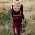 thumbnail image 4 of SMihono Women's Western Cowgirl Suede Dress Vintage Long Sleeve Slim Fit Midi Dress V Neck Zip up Irregular Tassels Dresses Wine S, 4 of 5