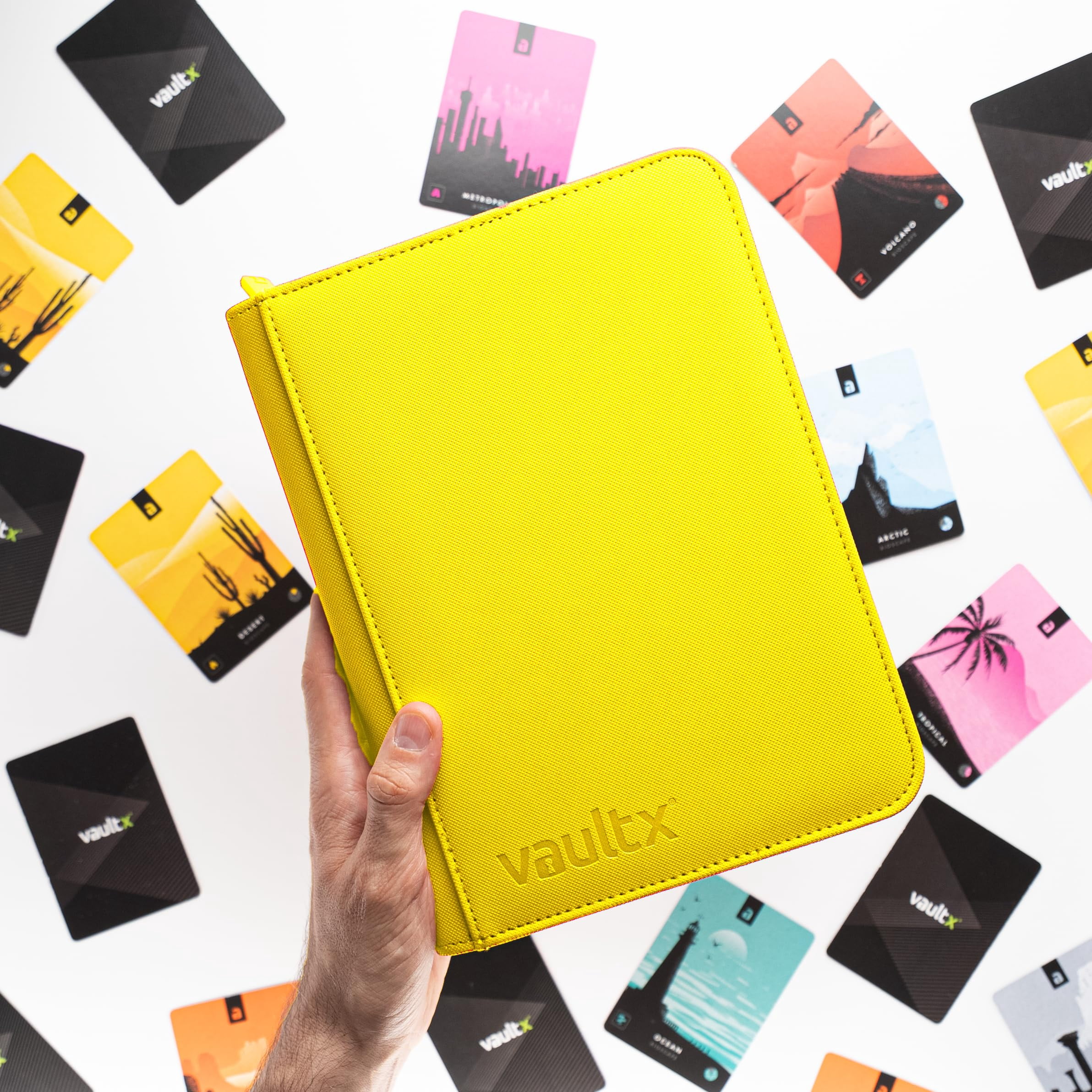 Vault X 4 Pocket Trading Card Zip Binder, 160 cards, Premium Exo-Tec Album Material, 20 Side-Loading Pages, Folder for Collectible Card Games, Sports, TCG (Yellow)