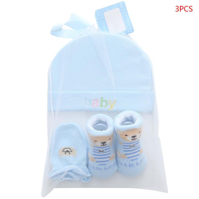 Conjunto de gorros, manoplas y calcetines para recién nacidos, gorro para niños y niñas de 0 a 6 meses, color azul