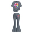 thumbnail image 1 of Rhuody Ensembles pour Fille Rentrée des Classes Imprimés de Dessins Animés Ensemble de Survêtement à Manches Courtes Hauts à Col Rond Pantalons Évasés Coupe Décontractée Vêtements de Printemps Gris 7-8 Ans, 1 of 5