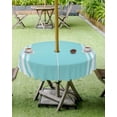 thumbnail image 4 of Outdoor Tablecloth with Umbrella Hole, Farmhouse Teal White Stripe Round Tables Waterproof Tabletop Collection for Patio, Garden, Picnic, Camping, Dining 60R, 4 of 6