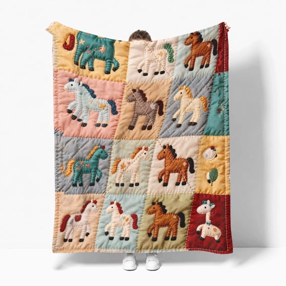 Baby Horse Pony Quilt Flannel Fleece Throw Blanket, Soft Cozy Plush Lightweight Warm All-Season Decorative Couch Sofa Bed Throw, Cozy Gift for Bedroom Living Room Office Travel