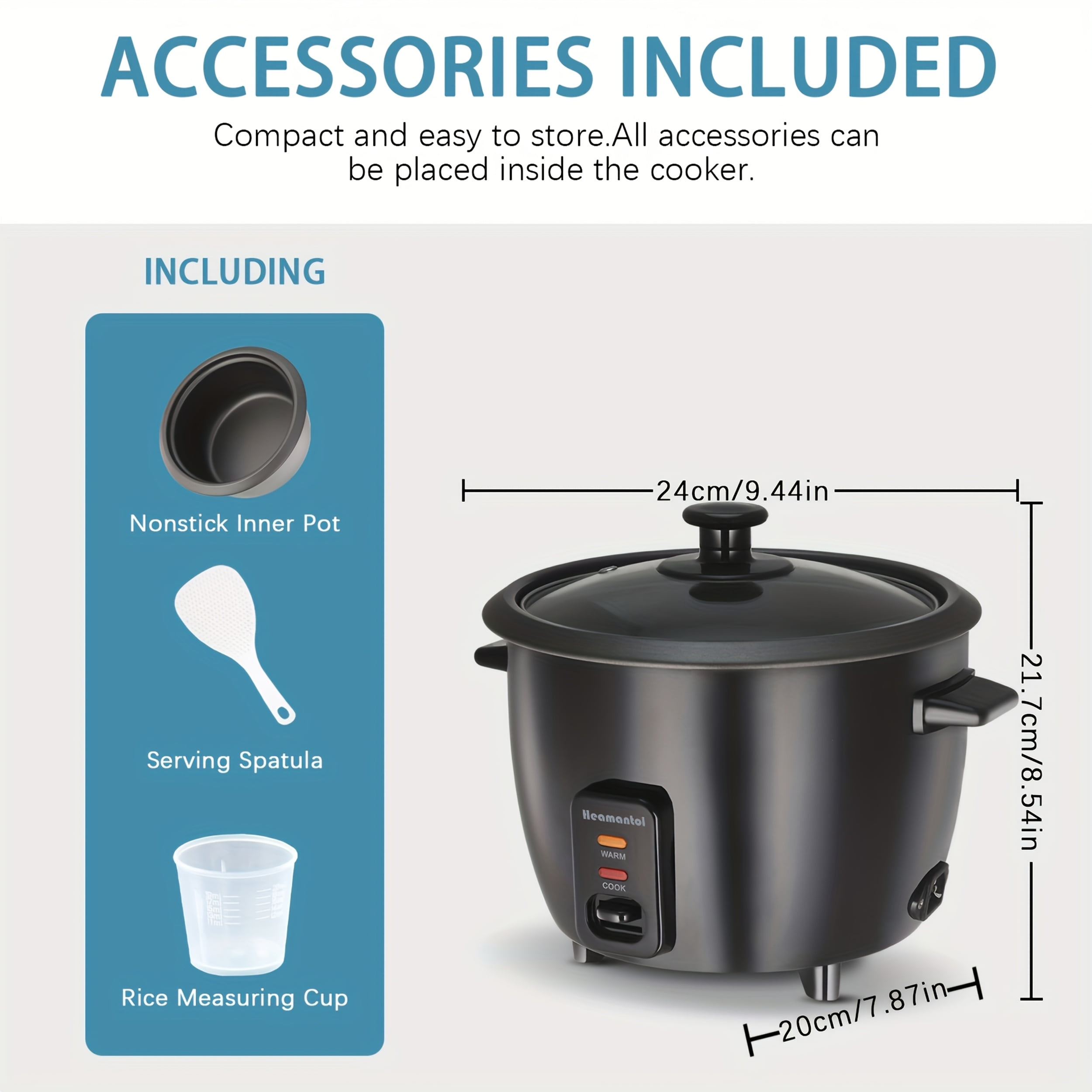 [6-Cup Rice Cooker] 6-Cup Rice Cooker | Detachable Nonstick Pot | Yogurt Maker, Automatic Keep Warm, 1.5 Quarts, 3 Cups Uncooked, One-Touch Operation