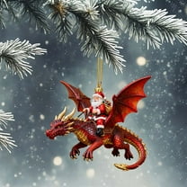 Fwttom Santa Claus Riding Dragon Christmas Decorations - 2D Flat Acrylic Hanging Christmas Ornaments, Holiday Party Garland Wreath Rattan Xmas Tree Decor