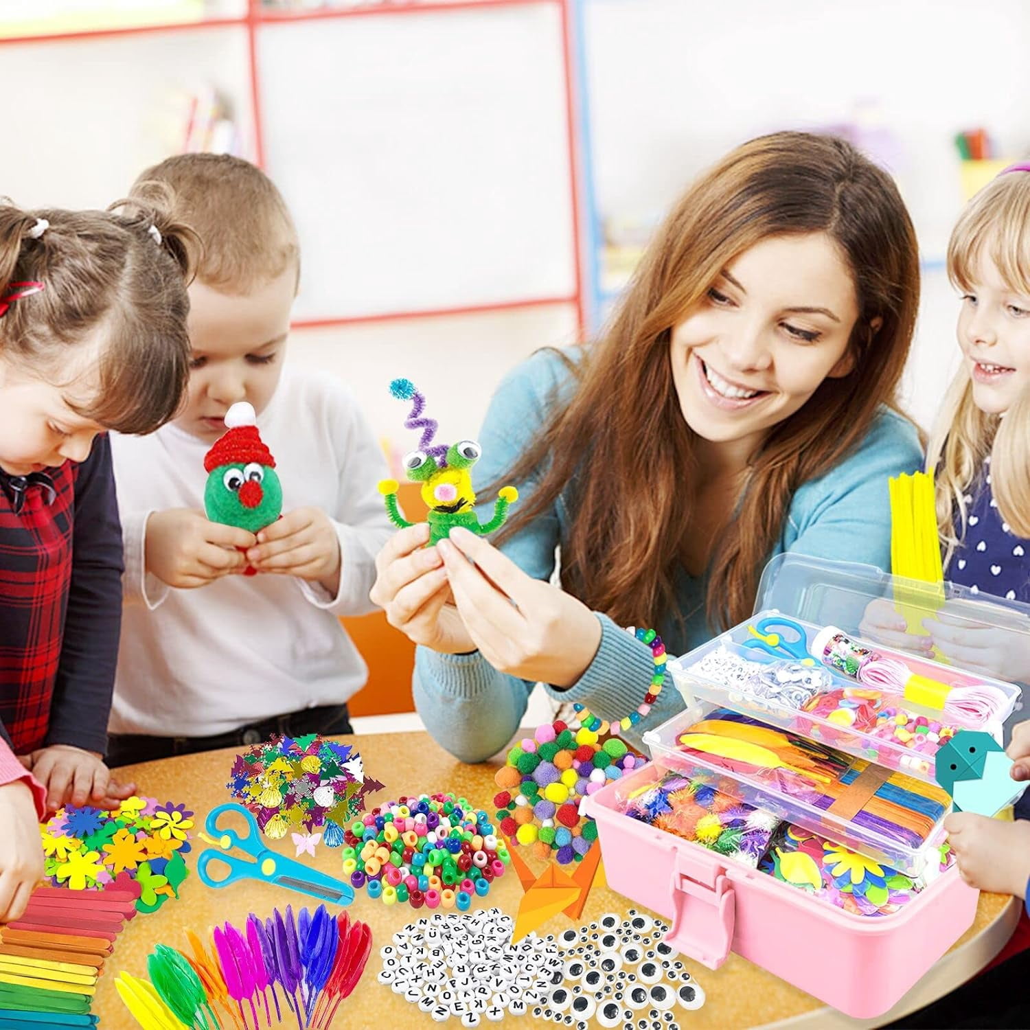 Arts and Crafts Supplies for Kids DIY Craft Kits Art Supplies Materials Kids Crafts Set with Pipe Cleaners Craft Box Preschool Homeschool Toys Gift for Boys and Girls Age 4 5 6 7 8